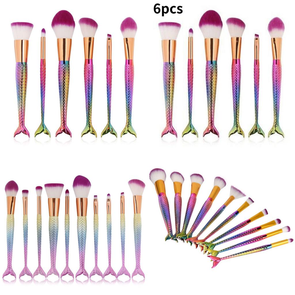 Tragbares 6 7 10-teiliges Meerjungfrauenflossen-Make-up-Pinselset in lebhaften Farben für eine einfache Schönheitsroutine
