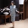 Blue knitted autumn and winter national style new Chinese cheongsam improved young 1011 new women's high-end atmosphere high-grade