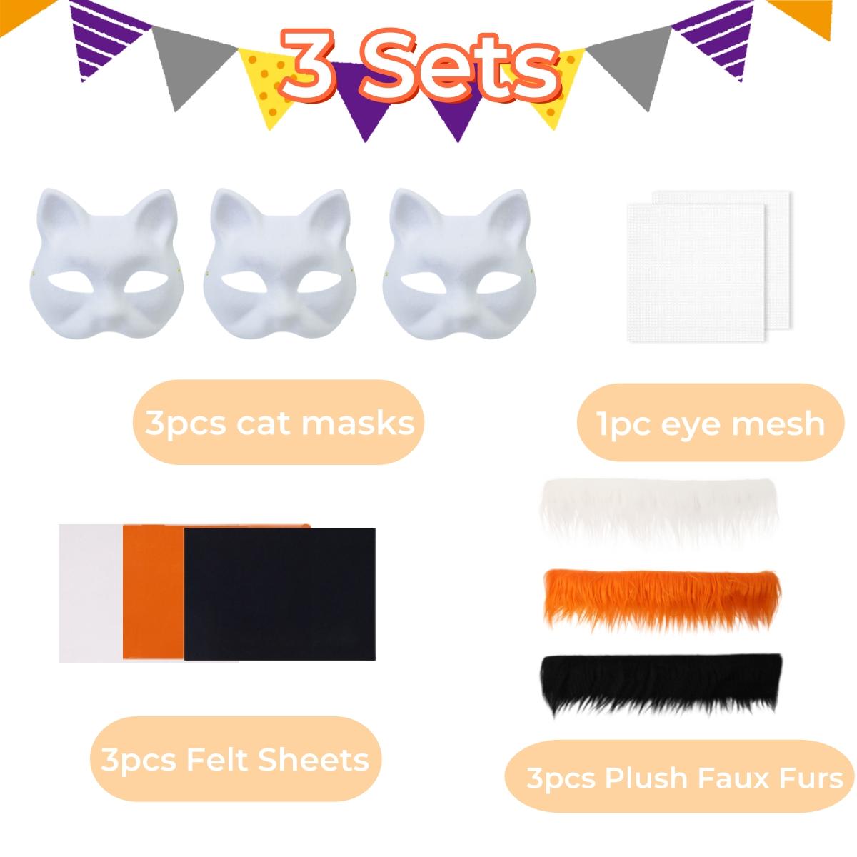 

3-20 Sets Therian Masks Kit White Cat Masks Blank DIY Halloween Masks Animal Half Facemasks for Masquerade Cosplay Party