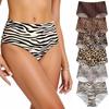 European and American Plus Size Seamless Ice Silk Leopard Print Panties with Cotton Crotch
