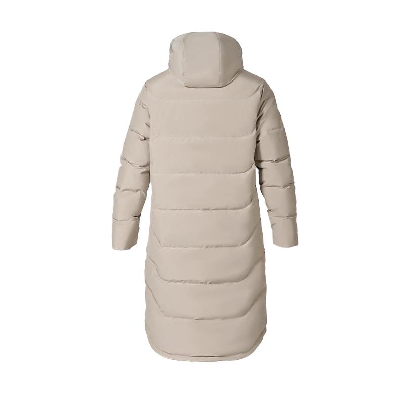 Li-Ning Jednoduché logo značky Středně dlouhá péřová bunda s kapucí Unisex svrchní oděv Khaki YYMU151-4