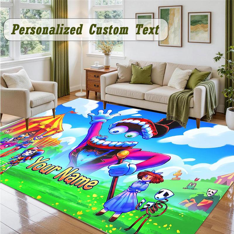 Crystal Velvet Square Rug Custom NameThe Amazing Digital Circus Pattern Non Slip Home Floor Decor Rug