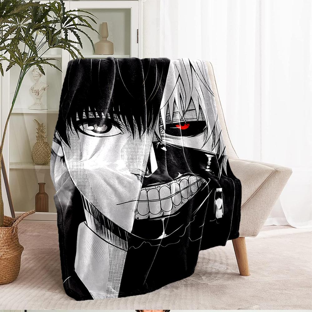 Tokyo Ghoul Theme Printed Blanket - Perfect for Couch, Bed, Travel & Outdoor Use | Machine Washable, Cozy & Durable.