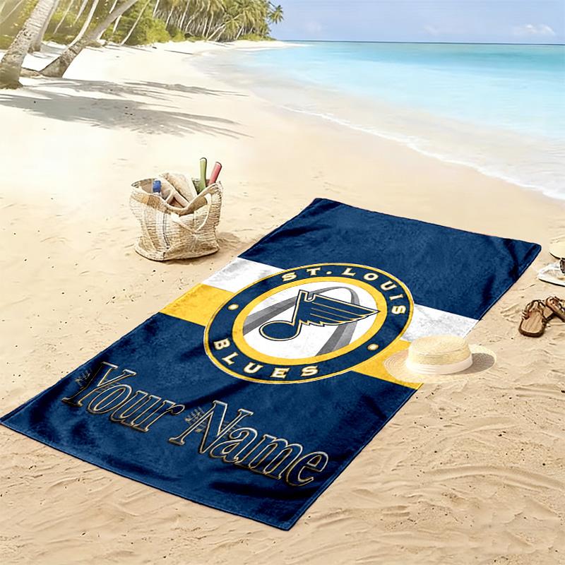Name Custom St. Louis Blues Logo Print Beach Towel, Large Soft Quick Dry Towel for Beach Camping Swimming