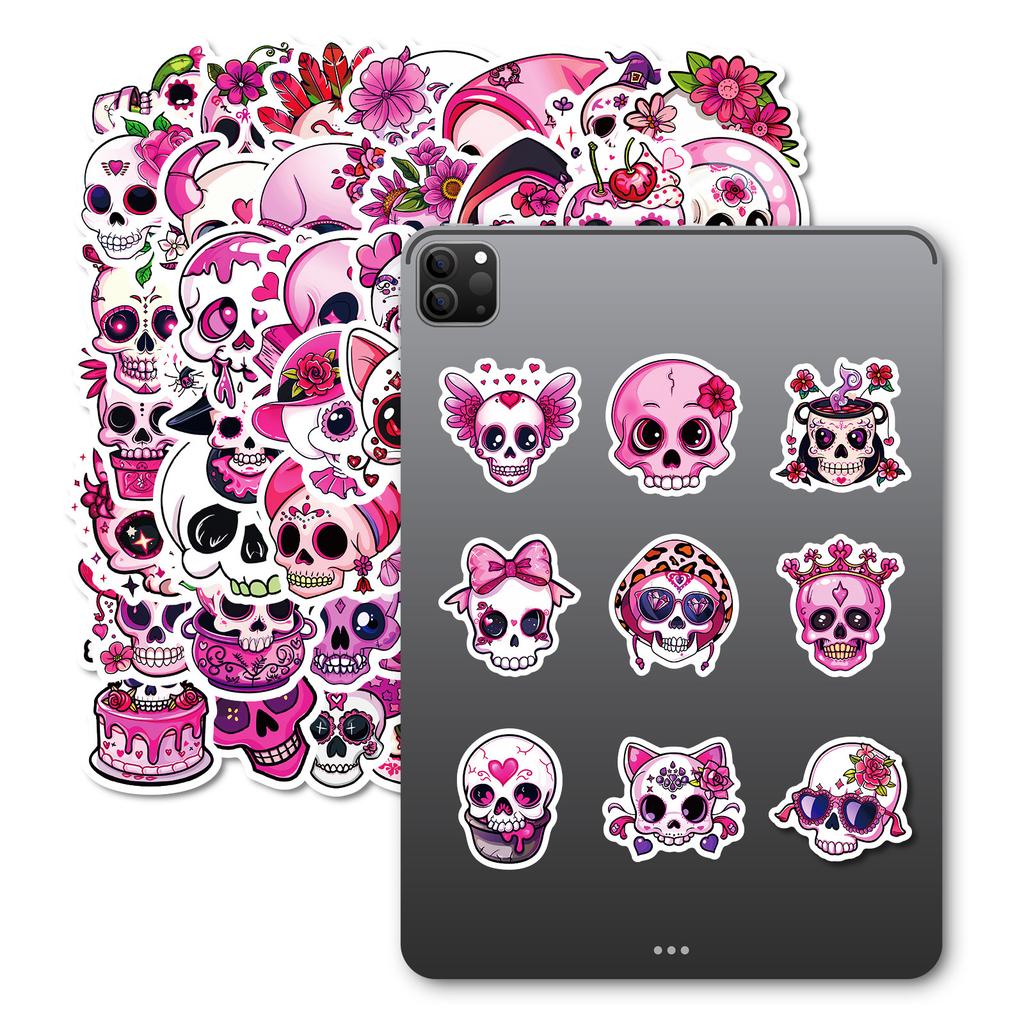 50 Gothic Creative Trend Pink Skull Stickers DIY Handbook Materials Halloween Party Decoration Graffiti