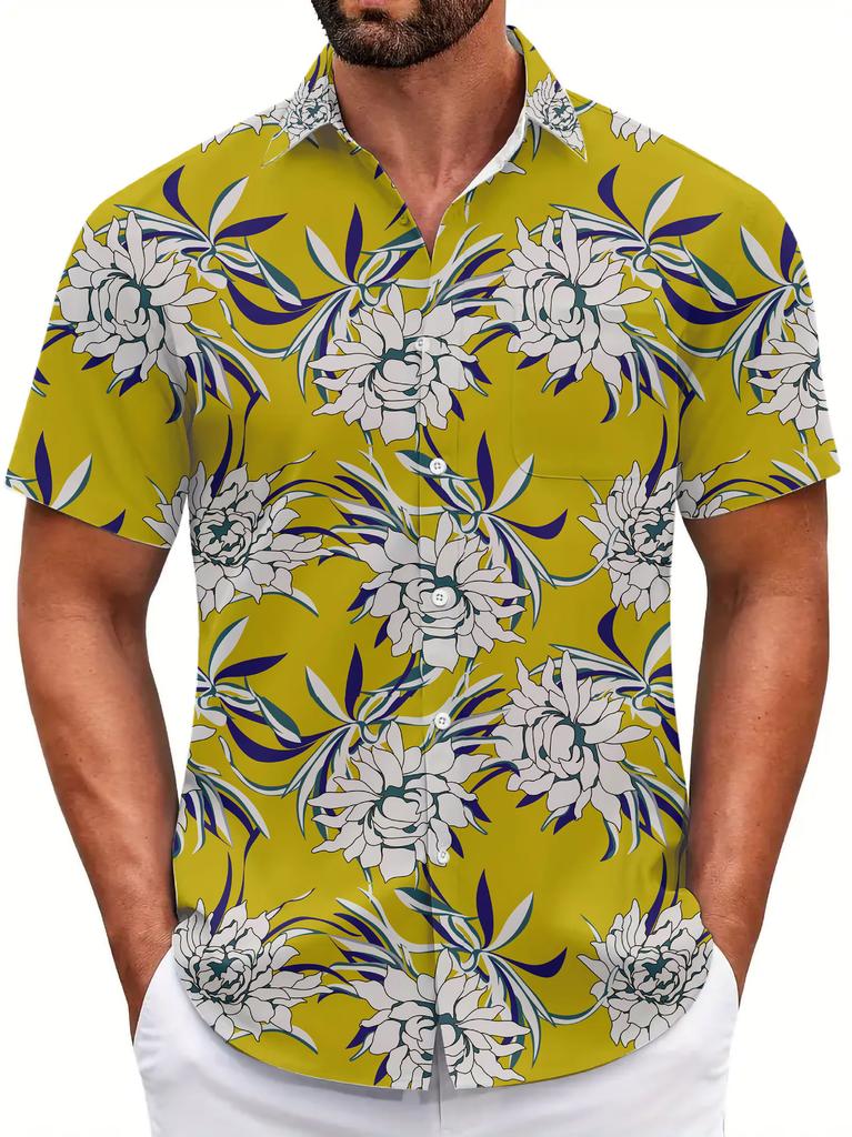 Summer Short Sleeve Flower Shirt Men'S Beach Large Size Casual 3D Digital Printing Men'S Shirt Tide