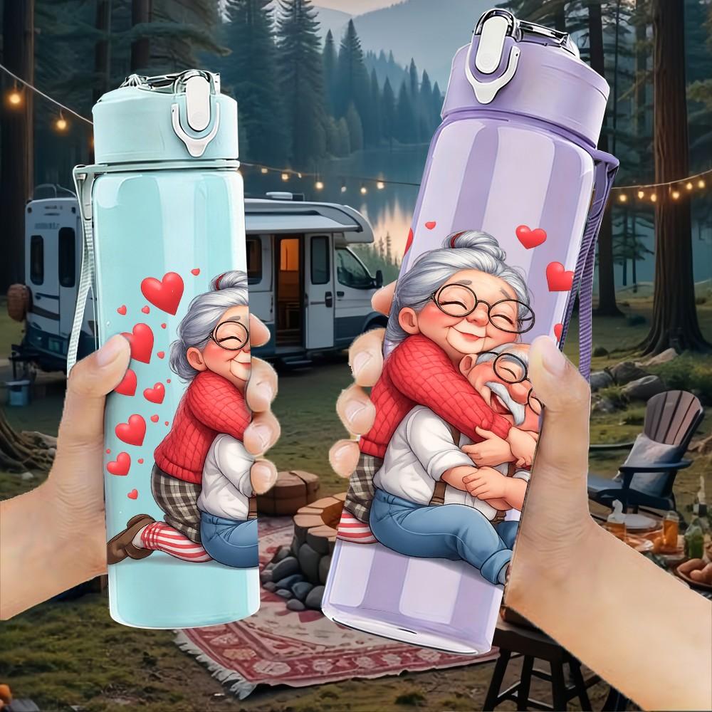 1PC Grandma Kid Warm Hug Art Print 750ml Color Plastic Sports Water Bottle Leakproof Flip Straw Lid Suitable for Sports Office Home Use