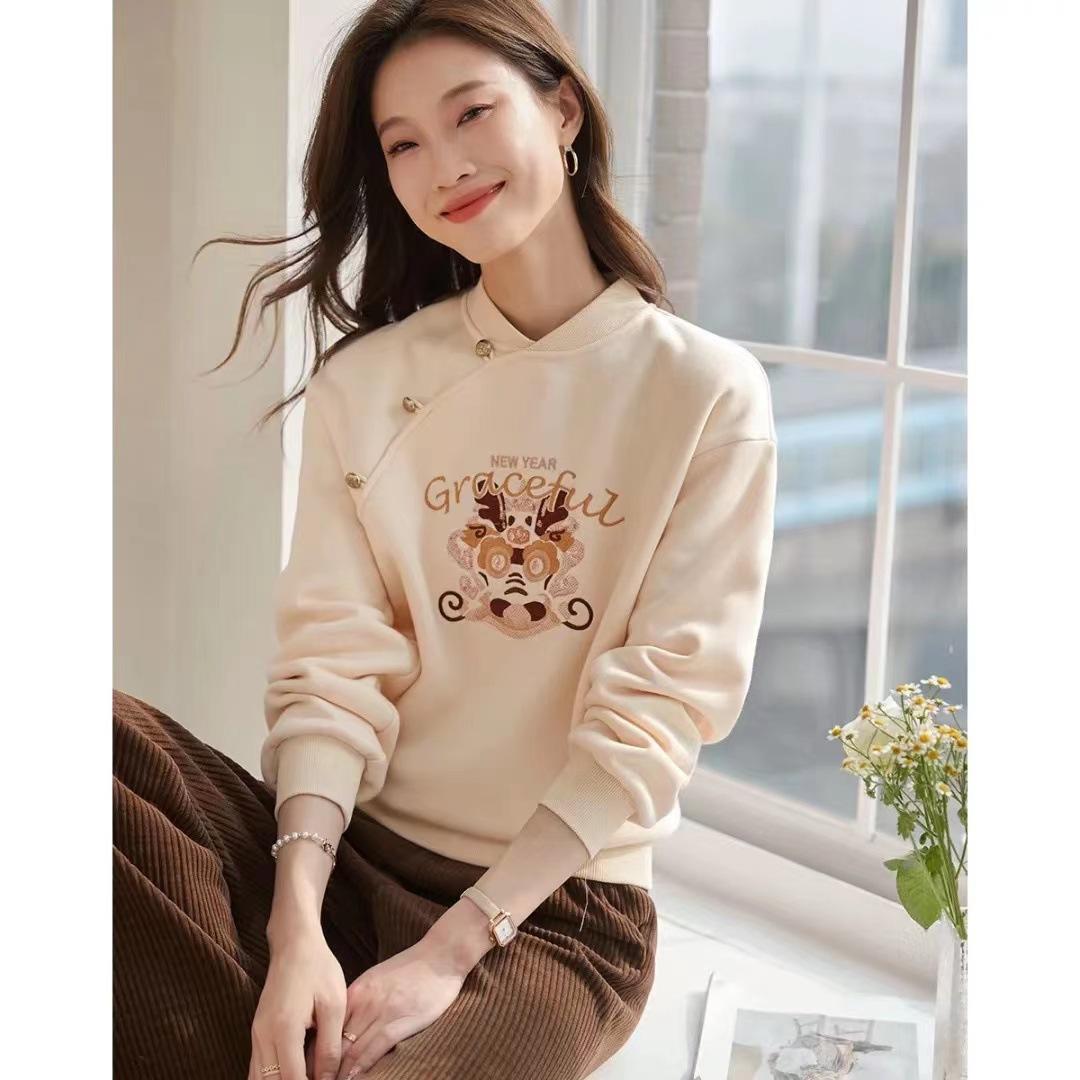 

Новый китайский вышитый свитер женский с воротником-стойкой и шерстяной в национальном стиле M