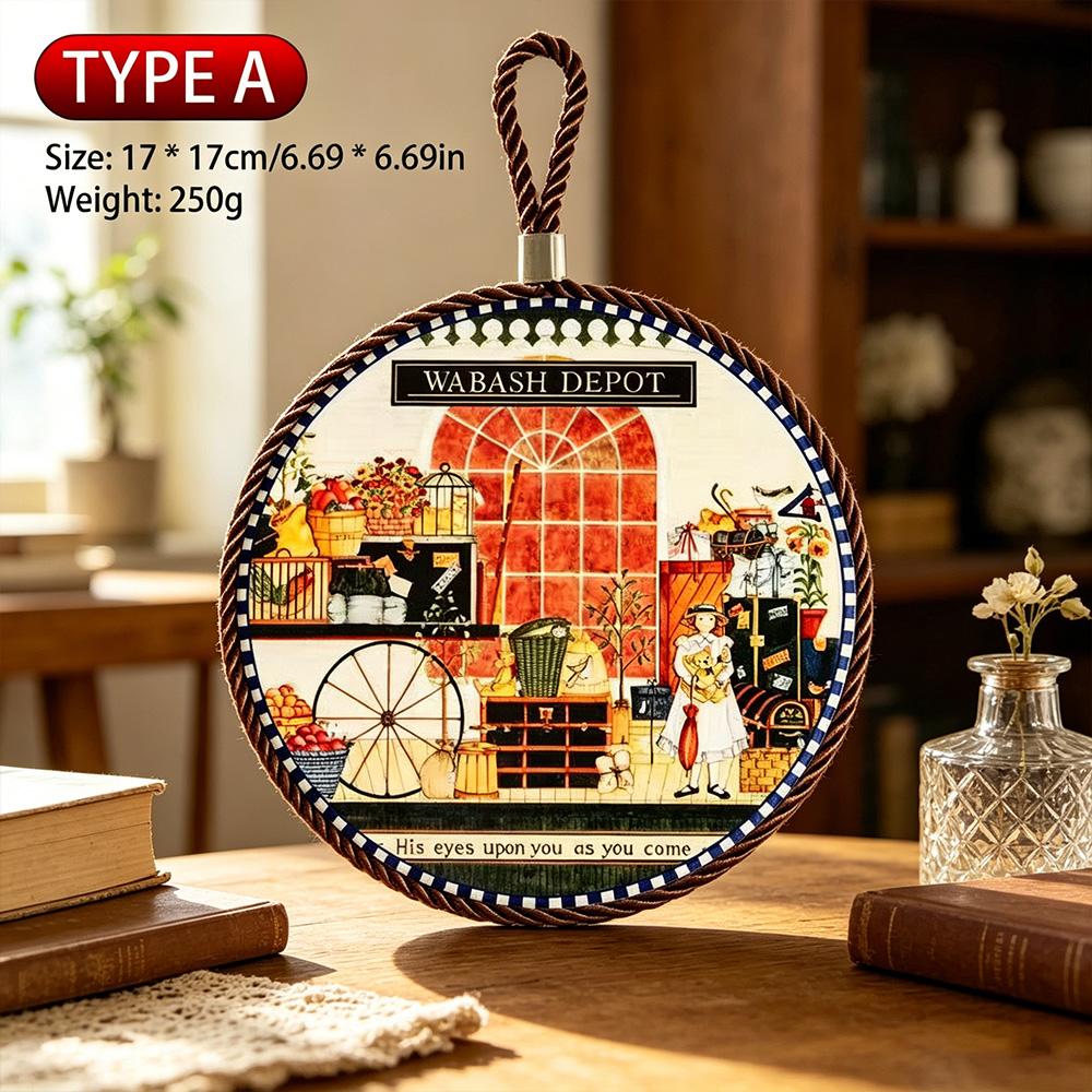 Premium British Classic Round Ceramic Trivet Fairy Tale Design Anti-Slip Pot & Dish Mat