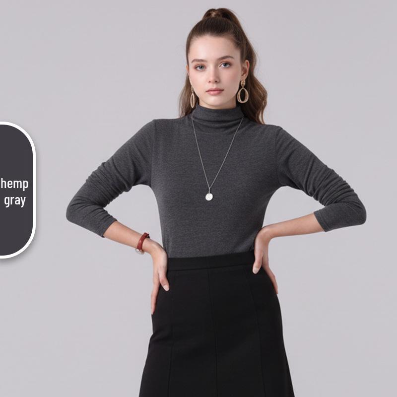 High Neck Cashmere Sweater - Antibacterial Knitwear, Plus Velvet, Solid Color, Warm Yoga Layer for Women Extra Large хизер серый