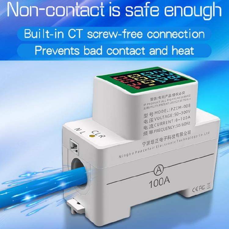 Single Phase Energy Meter Din Rail Electricity Usage Monitors AC50-300Volt 0-100A Voltmeter Ammeter Watt Kwh