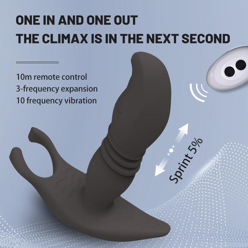 Vestibular Masturbation Silicone Telescopic Anal Plug Wireless Remote Control Vibration Masturbator for Adult Use