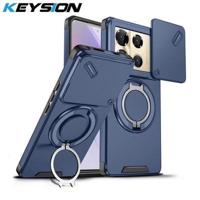 KEYSION 360° kroužkový stojánek Pouzdro na telefon pro Infinix Note 40 Pro 4G 40 Pro+ 5G Posuvná ochrana fotoaparátu Magnetický nárazuvzdorný zadní kryt
