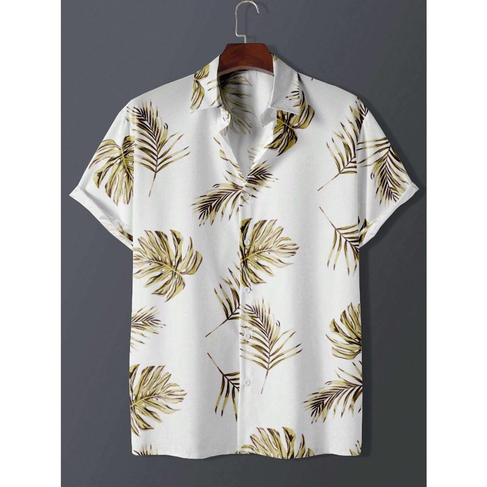 Hawaiian Color Coconut Tree Print Lapel Fashion Men's Shirt 2026 Men's Seaside Resort Casual Style Men's Short-sleeved Shirt
