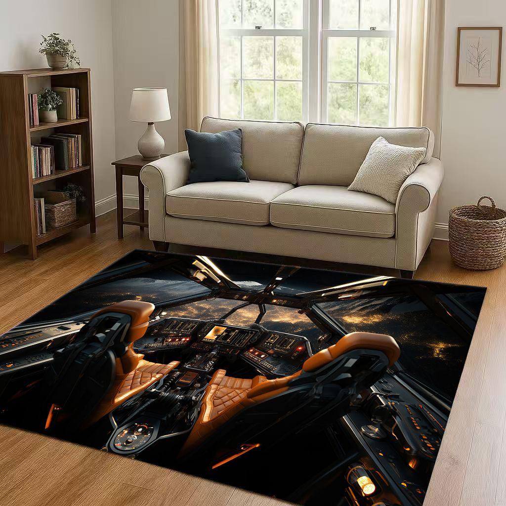 HD Spacecraft Aircraft Cockpit Dashboard Living Room Non Slip Area Rug Carpet for Bedroom Kids Playroom Sofa,Home Decor Doormat