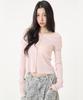 UNKNOWN PLANET Ring Snap Off-Shoulder Long Sleeve Knit Top Pink