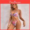 Womentriangle Set Oversize Split Bikini Tie Side Gstring Thong Swimsuit Lacing Strap Suit Floral Print