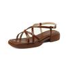 Shoes Women's New Art 2025 Retro Mid-heel Summer Brown Sandals Hollowed Thick Cross Heel Thin Strap Open-toed Roman