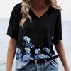 Summer Flower T-Shirts Floral 3D Print Women V-Neck Short Sleeve T Shirt Streetwear