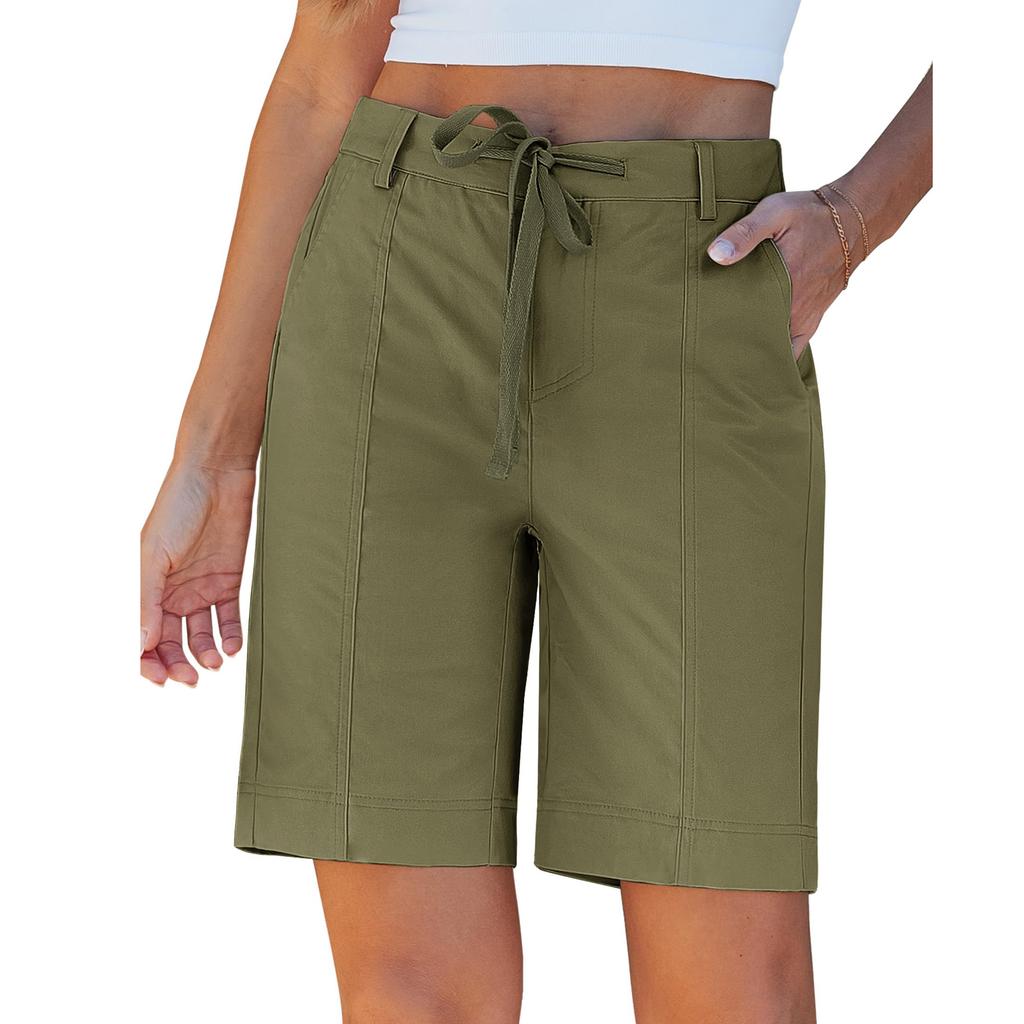 Shorts pour femmes à cordon de serrage, taille élastique, légers, d'été, décontractés, avec poches