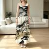 Women's Sleeveless Maxi Dress Abstract Art Ink Wash,Loose Fit Lightweight City Casual Dress for Loungewear,Daily Wear & Outing
