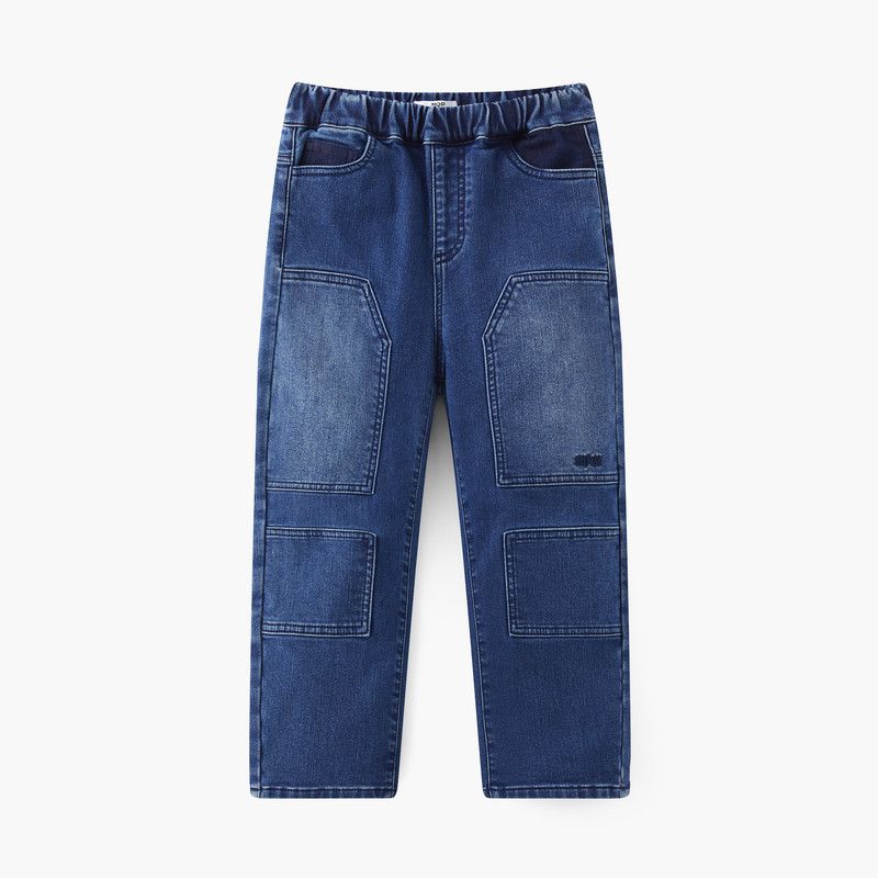 [Antibacterial] Mqd Boys  Volcanic Rock Fleece-Lined Jeans 2025 Winter New Children s Thickened Warm Pants Medium denim blue 110