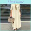 Collar Dress Women Turn Down Loose Solid Color Long Sleeve Single Breasted A Line Chest Pocket Soft Breathable Ankle Length Spring Fall Maxi Dress