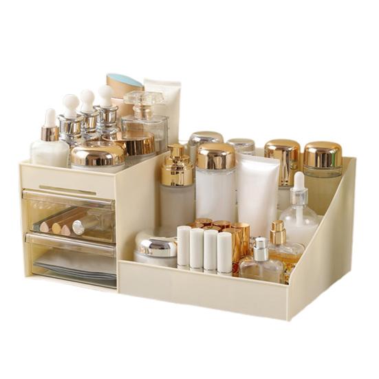 Caixa de Maquilhagem Transparente Estilo Gaveta Grande Capacidade Multiusos Organizador de Cosméticos Penteadeira Mesa de Trabalho Caixa de Armazenamento