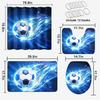 4-Piece Football Shower Curtain Set Football Boys Sports Theme Blue Flame Bathroom Decorative Curtain Set