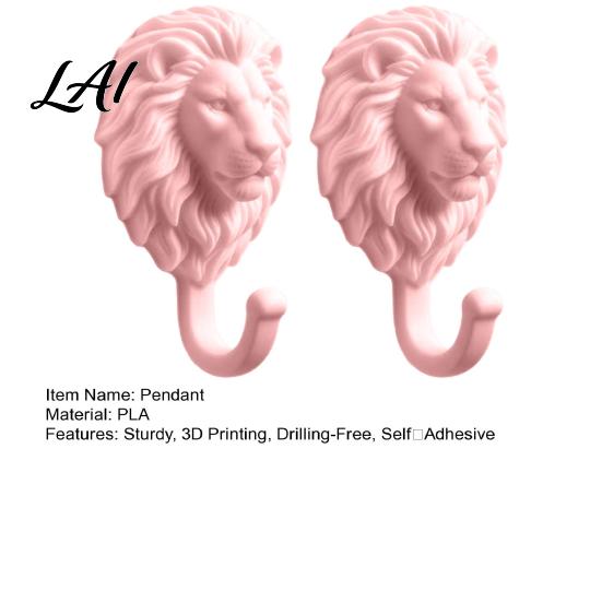 Drill Free Towel Hanger 2Pcs Lion-Head Wall Hooks 3D Printed Animal Shaped Hanger Self‑Adhesive Bathroom Accessories for Coat Key Hook,