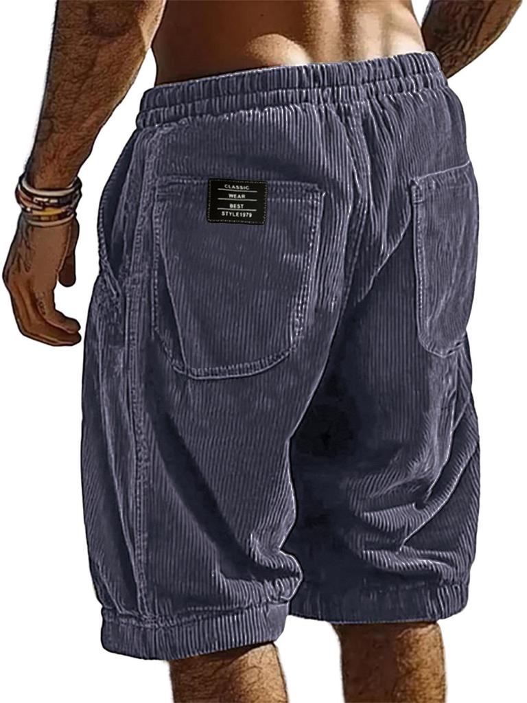 Back Pocket Black Label Men's Corduroy Summer Shorts - Loose, Casual, Multi-color Drawstring Pants