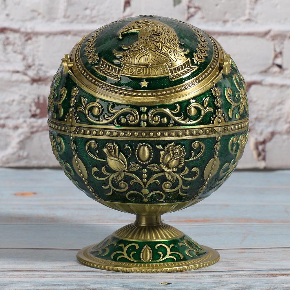 Retro Ashtray WLid Globe Eagle Green Zinc Alloy Smoking Accessories Decorative Ornament