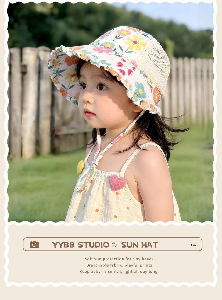 Baby Girl Floral Mesh Sun Hat - Breathable Summer Protection