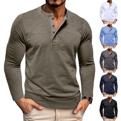 Pánsky základný top s gombíkmi, golierom, farebný, bavlnený, s dlhým rukávom