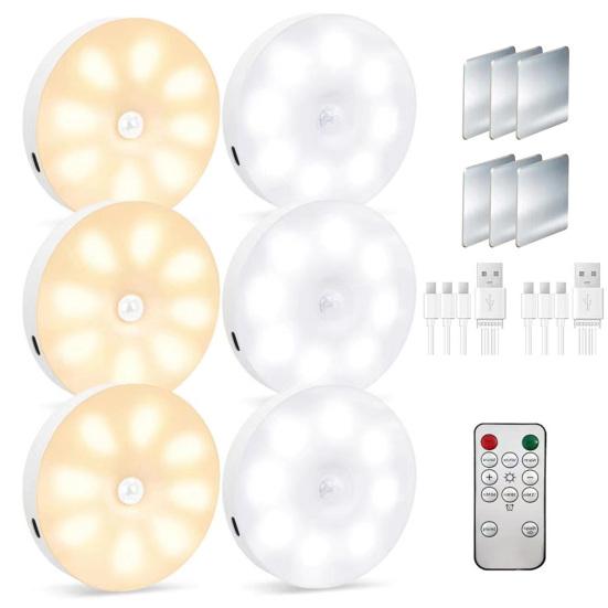 

3/6 шт. Ночники перезаряжаемые подсветка под шкафом 200 мАч батарея датчик движения шкаф свет с пультом дистанционного управления 3 цветовые температуры шайба свет