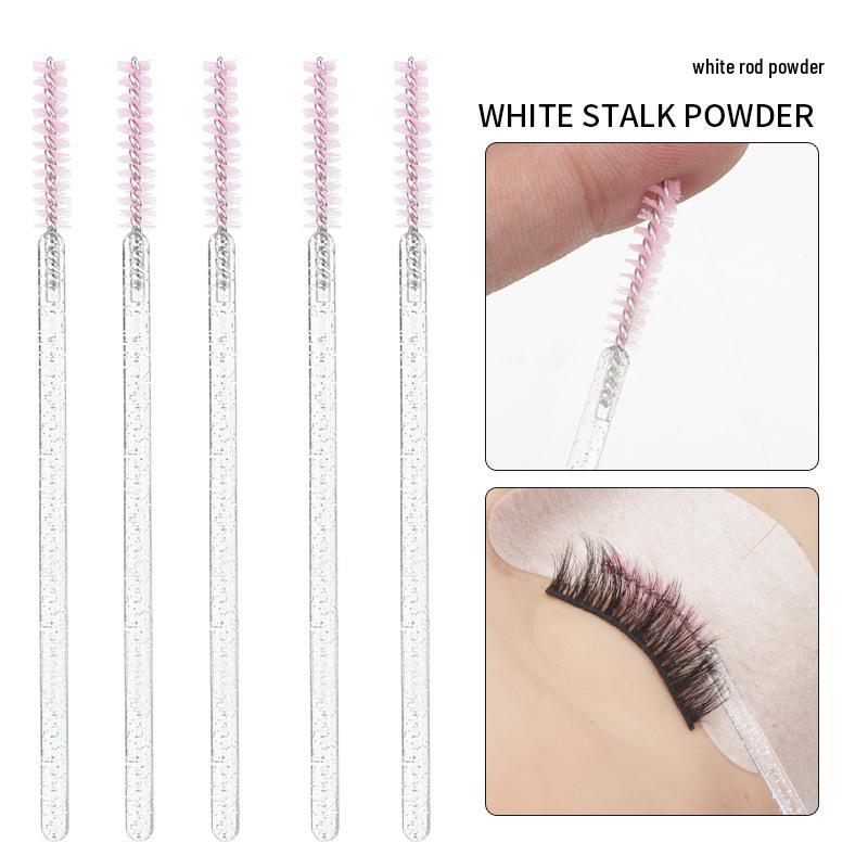 Crystal Handle Disposable Eyelash Brushes, Spiral Straight Comb - 50 Pack