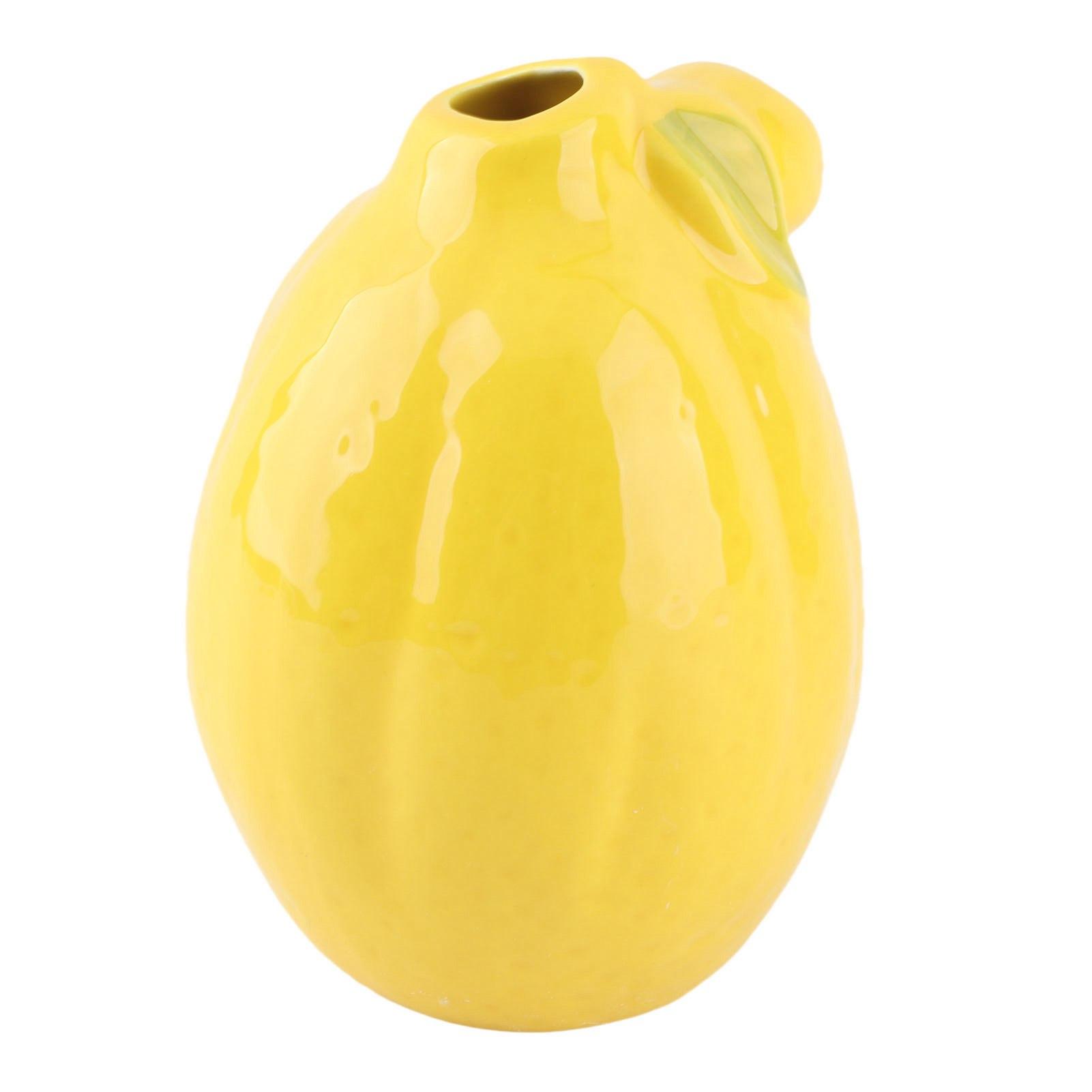 Konnwei Yellow Lemon Shape Vase Unique Ceramic Decorative Fruit Shaped Flower Arrangement Vase For Home Desktop Decor