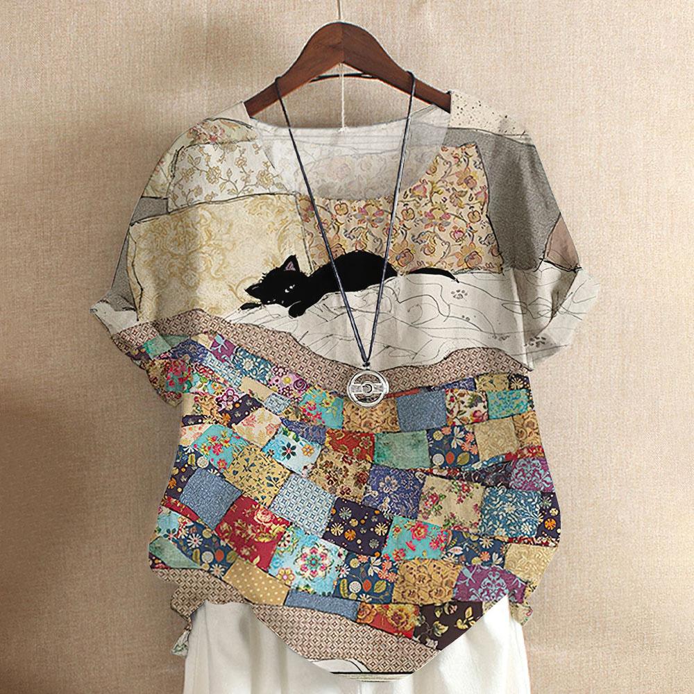 Maglietta da donna con gatto dei cartoni animati, camicetta Harajuku, scollo a V, manica corta, oversize, casual, pullover, estate, magliette carine, abbigliamento femminile