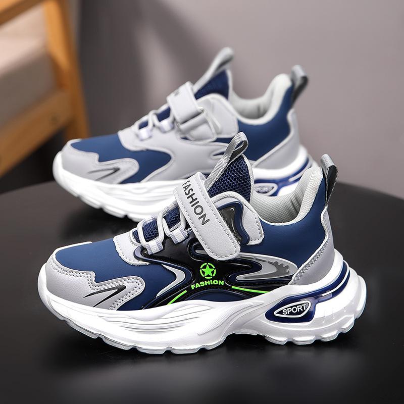 

Four Season Universal Children s Shoes Synthetic Leather Runshoes Boys Ordinary Thick Shoe Lightweight Shock Absorption Sneakers 39 синий