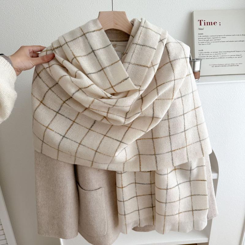 Super soft imitation cashmere checkered women's winter soft new scarf short beard warm simple versatile thickened shawl
