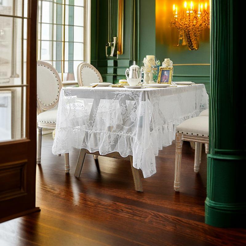 White Embroidery Lace Tablecloth for Home Wedding Party Decoration Table Cloth Rectangle Table Cover Retro Dustproof Tablecloth