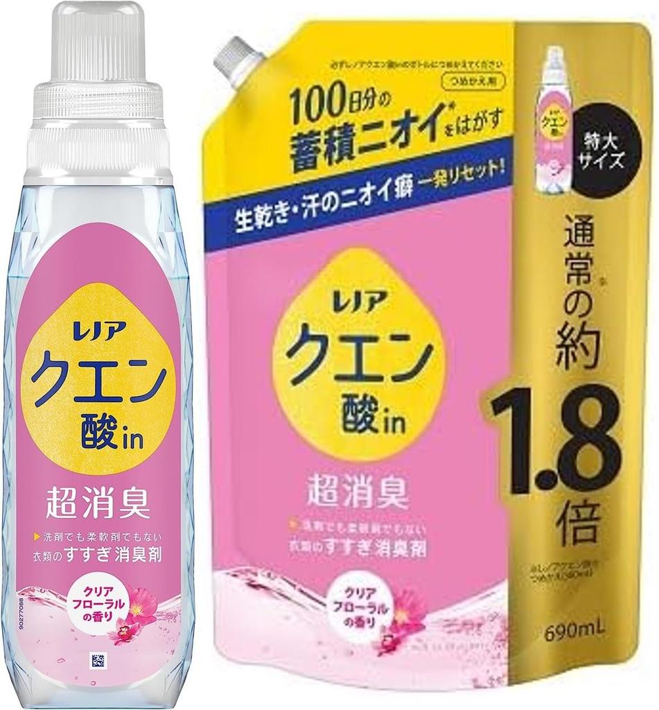 Set Sale: Refill of Le Noa Citric Acid Super Deodorizer, Clear Floral Scent, 430ml Bottle + 690ml Extra-large Refill, Includes Original Message Card