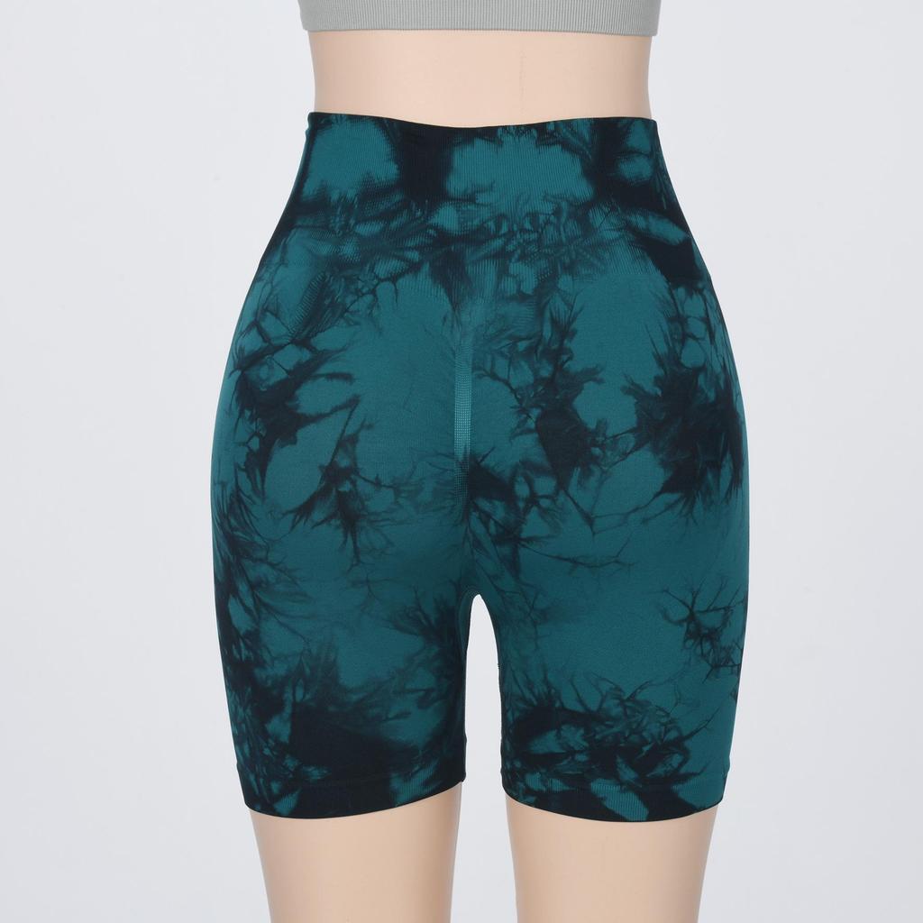 Nahtlose High-Waist Batik-Yoga-Shorts mit Bauchkontrolle und Pfirsich-Po-Lift
