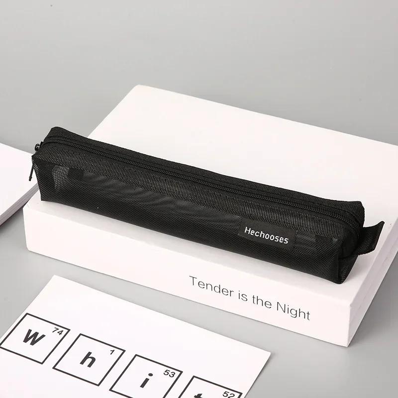 Simple and Transparent Mesh Pencil Case Storage Bag for Student Exams Portable Pencil Case Mini Square Stationery Bag