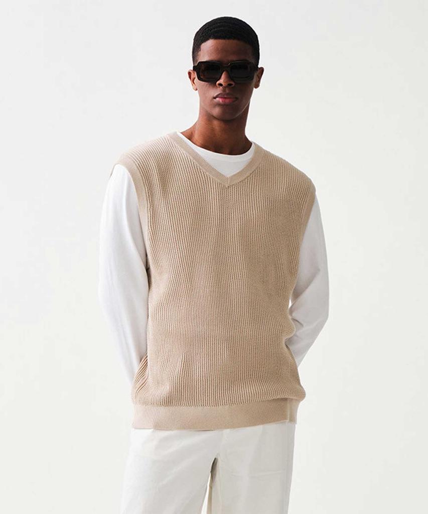 Stco V-Neck Knit Vest Beige (Oversized)_Skvua01Osd