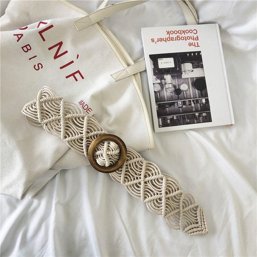 Dress Waistbands Accessories Ethnic Style Belts Women Waist Chain Round Wooden Button Braided Belt