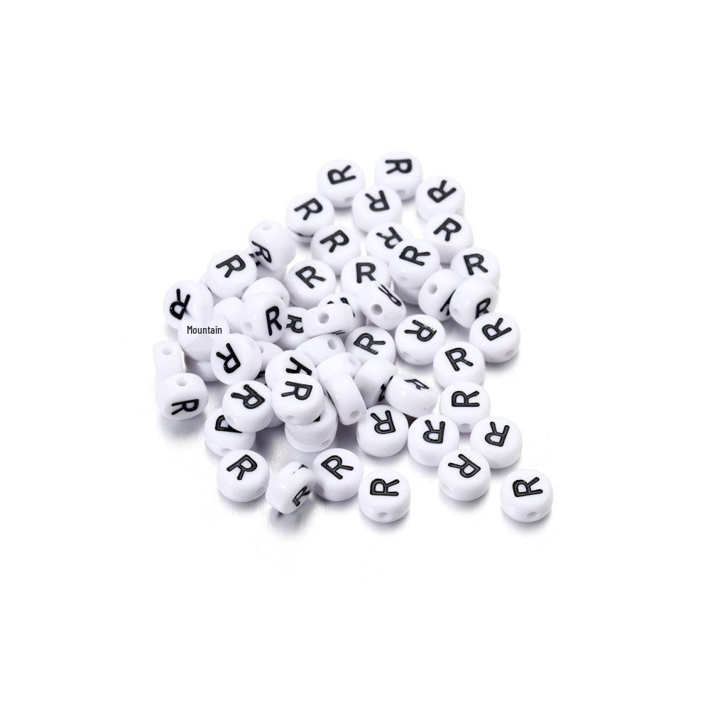 DIY Handmade Necklace: White Round Beads with Black Letters (26-Letter Set) for Phone Chains & Accessories