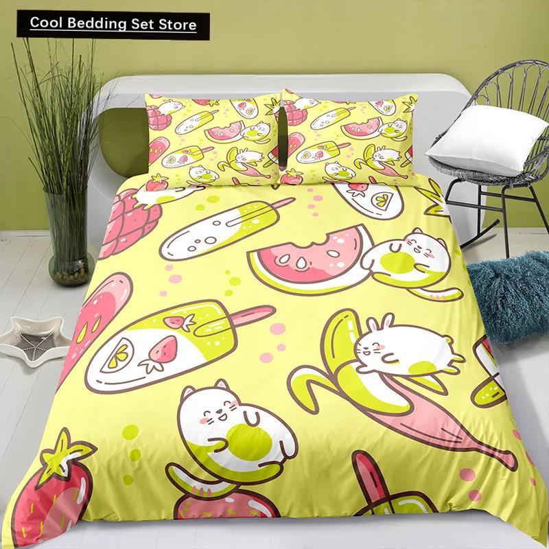 Härligt tecknat mat kung drottning påslakan pärlmjölkste sängklädesset barn tonåringar vuxna efterrätt pommes frites cola polyester täcke