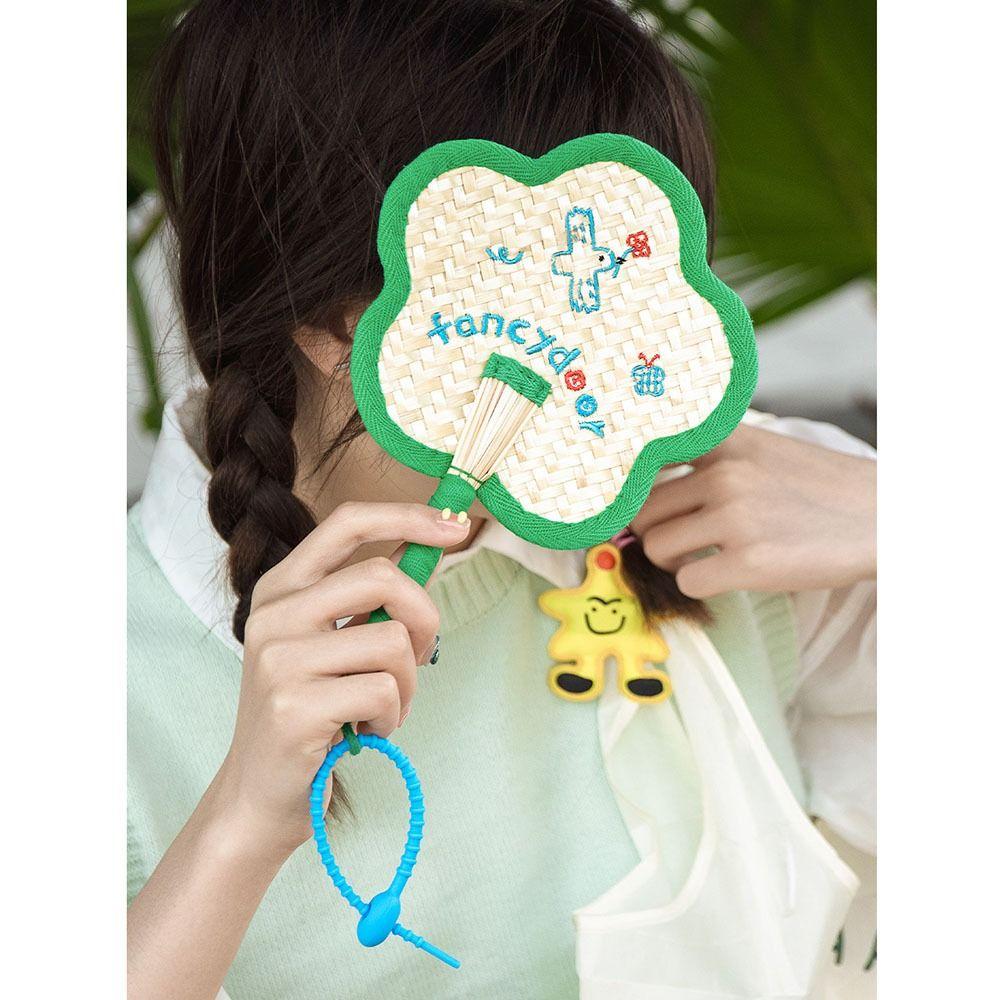 Handmade Hand Cranked Fan Handheld Cute Woven Fan Colorful Manual Straw Hand Fans  Party Decoration