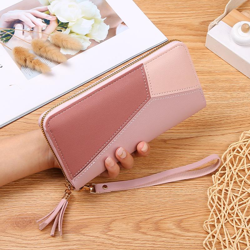 

Color-Block Stitch Long Wallet for Women, 2024 Large Capacity Zipper Clutch, Japanese and Korean Style
